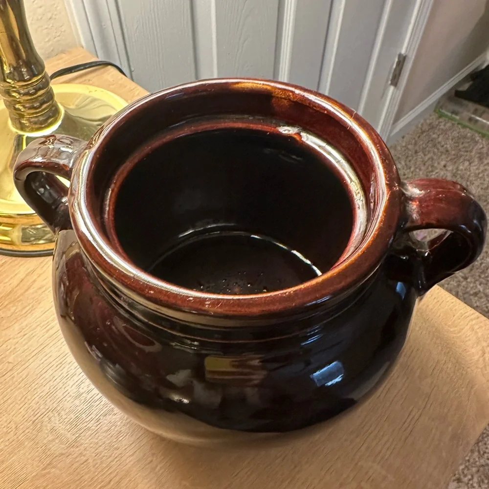 Vintage Brown Glaze Stonewear Bean Pot with Lid Made in USA